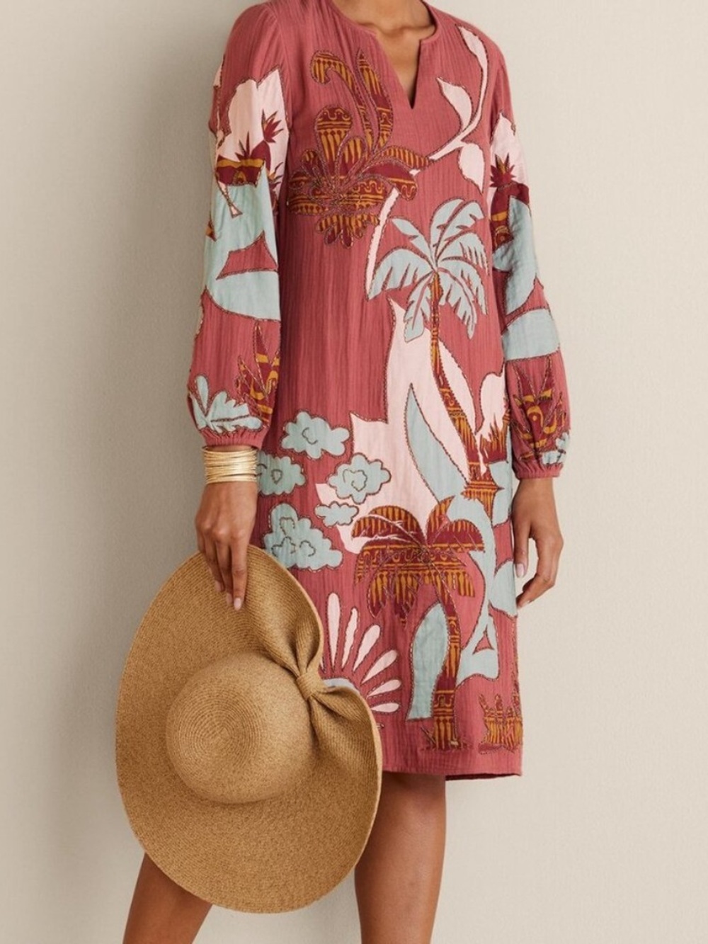 Soft Surroundings | Women's Tierra Gauzy Gotton Beaded Boho Dress Size XL